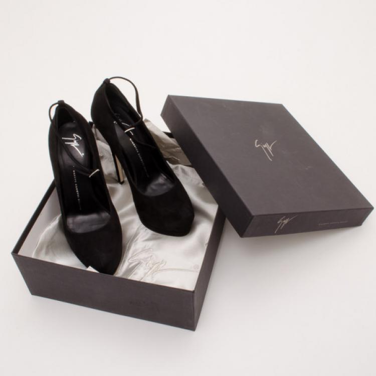 Pre Owned Giuseppe Zanotti Black Ankle Wrap Suede Platform Pumps Size 39