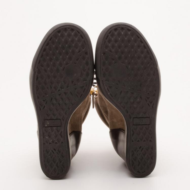 مملوكة مسبقًا Giuseppe Zanotti Tan Suede Wedge Zip Sneakers Size 39