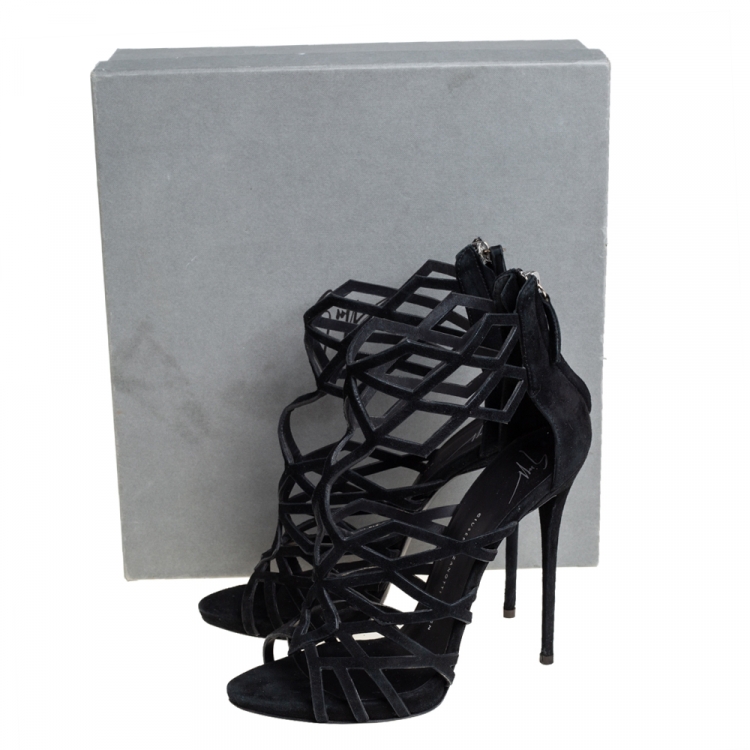 Pre Owned Giuseppe Zanotti Black Suede Cutout Accet Sandals Size 41