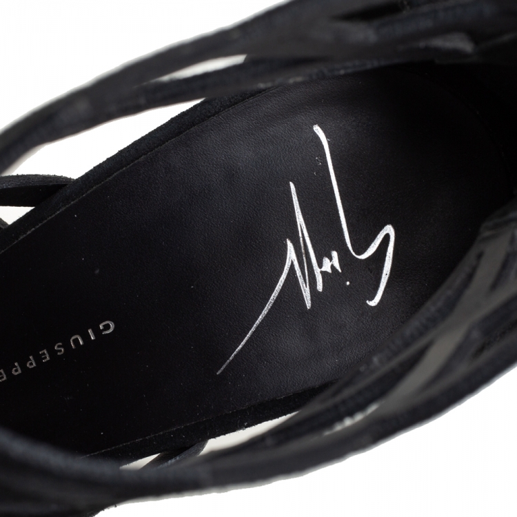 Pre Owned Giuseppe Zanotti Black Suede Cutout Accet Sandals Size 41