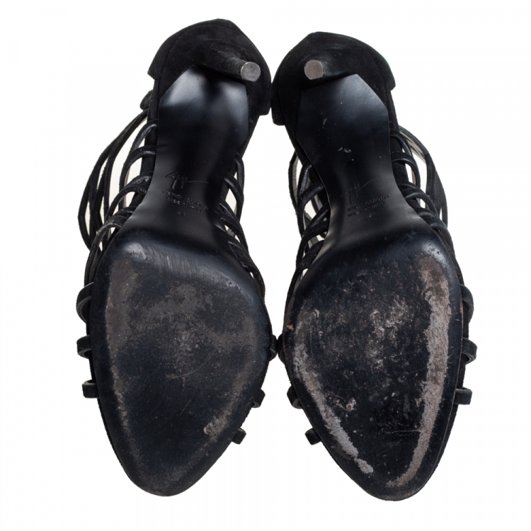 Pre Owned Giuseppe Zanotti Black Suede Cutout Accet Sandals Size 41