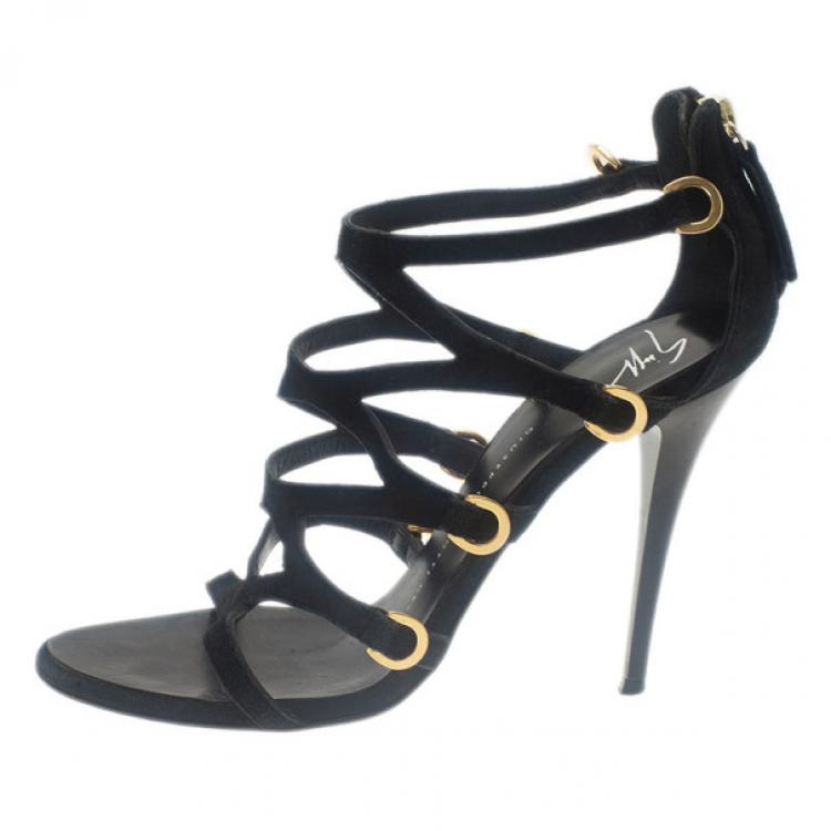 Pre Owned Giuseppe Zanotti Black Suede Strappy Sandals Size 36
