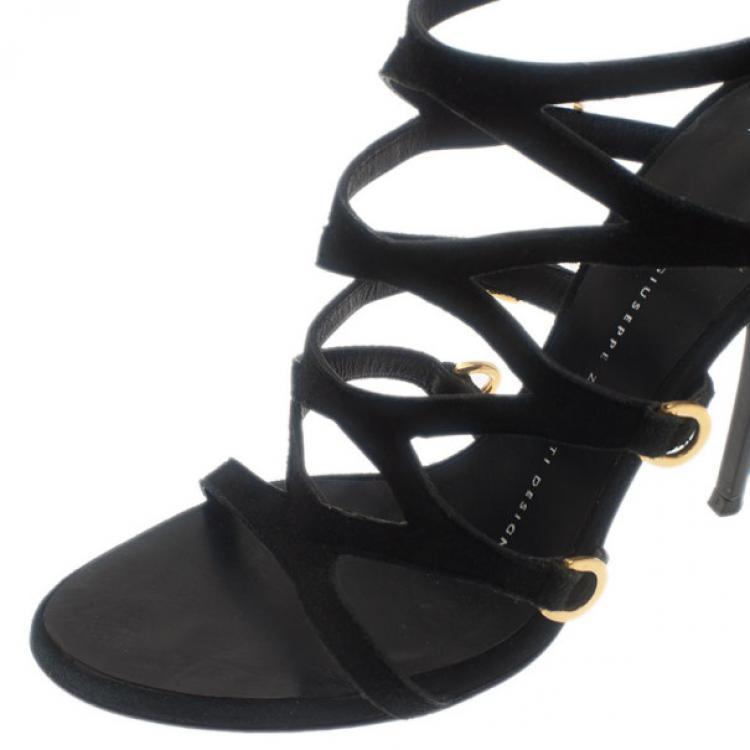 Pre Owned Giuseppe Zanotti Black Suede Strappy Sandals Size 36
