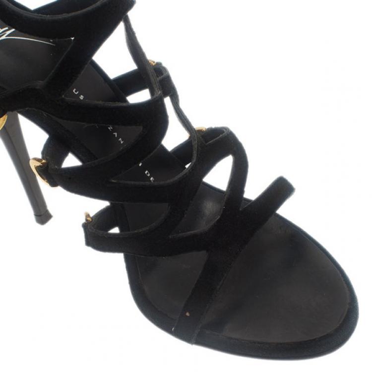 Pre Owned Giuseppe Zanotti Black Suede Strappy Sandals Size 36