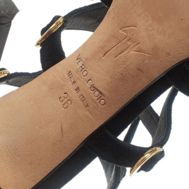 Pre Owned Giuseppe Zanotti Black Suede Strappy Sandals Size 36