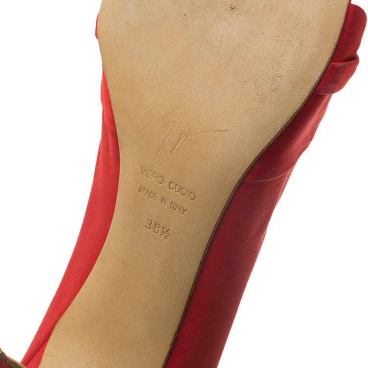 Pre Owned Giuseppe Zanotti Red Satin Criss Cross Peep Toe Pumps Size 38.5