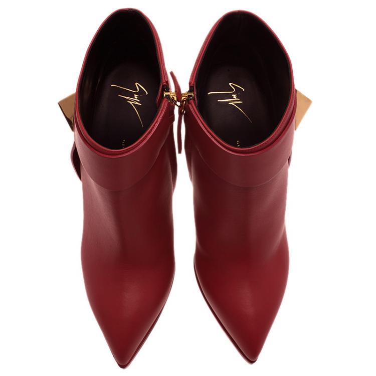 Pre Owned Giuseppe Zanotti Red Leather Pyramid Stud Platform Ankle Boots Size 40