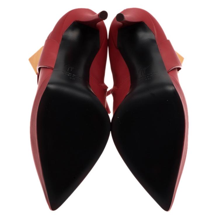 Pre Owned Giuseppe Zanotti Red Leather Pyramid Stud Platform Ankle Boots Size 40