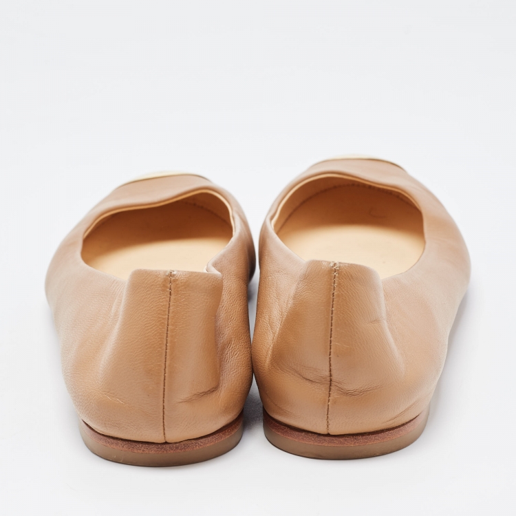 Pre Owned Giuseppe Zanotti Brown Leather Metal Cap Toe Ballet Flats Size 38.5