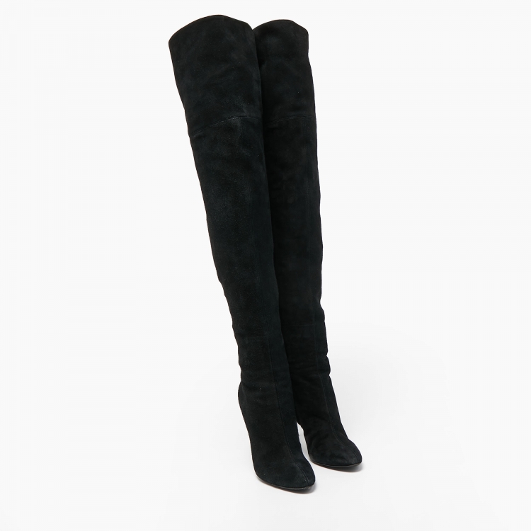 Pre Owned GIiuseppe Zanotti Black  Suede Lace Detail Knee Boots Size 38