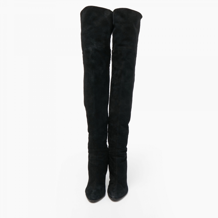 Pre Owned GIiuseppe Zanotti Black  Suede Lace Detail Knee Boots Size 38