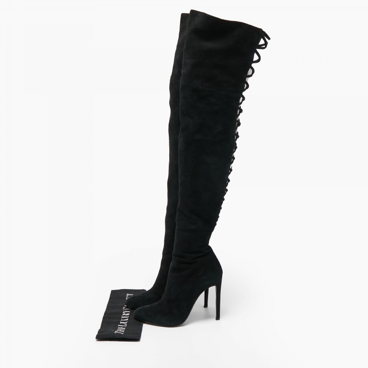 Pre Owned GIiuseppe Zanotti Black  Suede Lace Detail Knee Boots Size 38