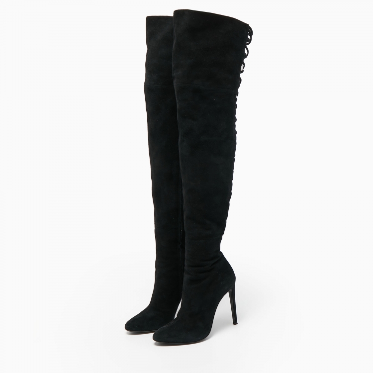 Pre Owned GIiuseppe Zanotti Black  Suede Lace Detail Knee Boots Size 38