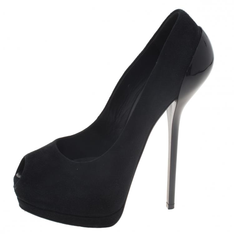 Pre Owned Giuseppe Zanotti Black Suede Peep Toe Platform Pumps Size 37