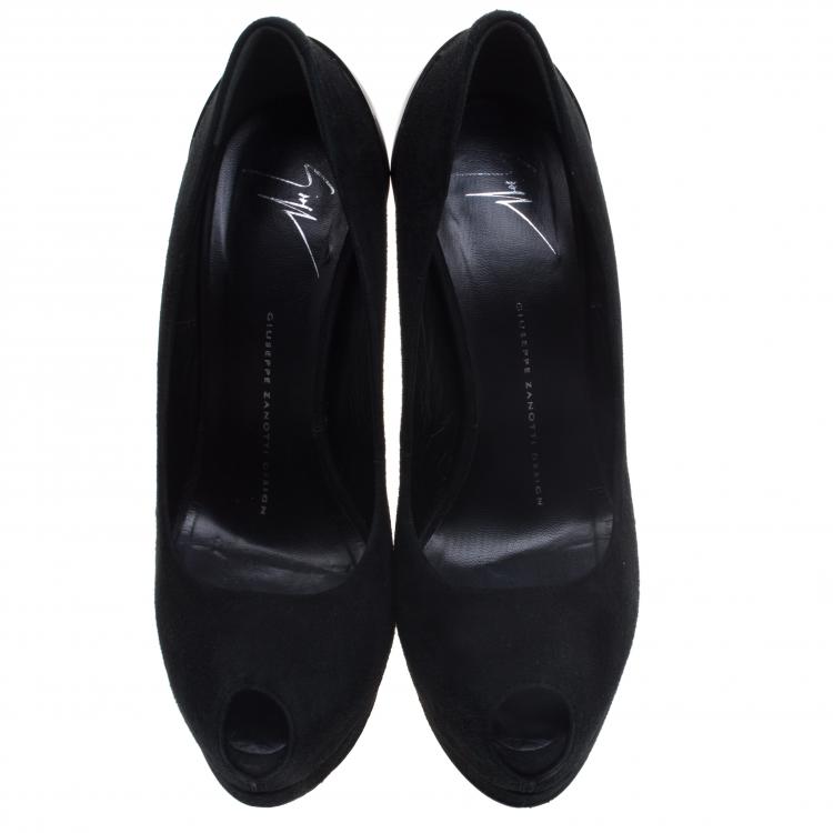 Pre Owned Giuseppe Zanotti Black Suede Peep Toe Platform Pumps Size 37