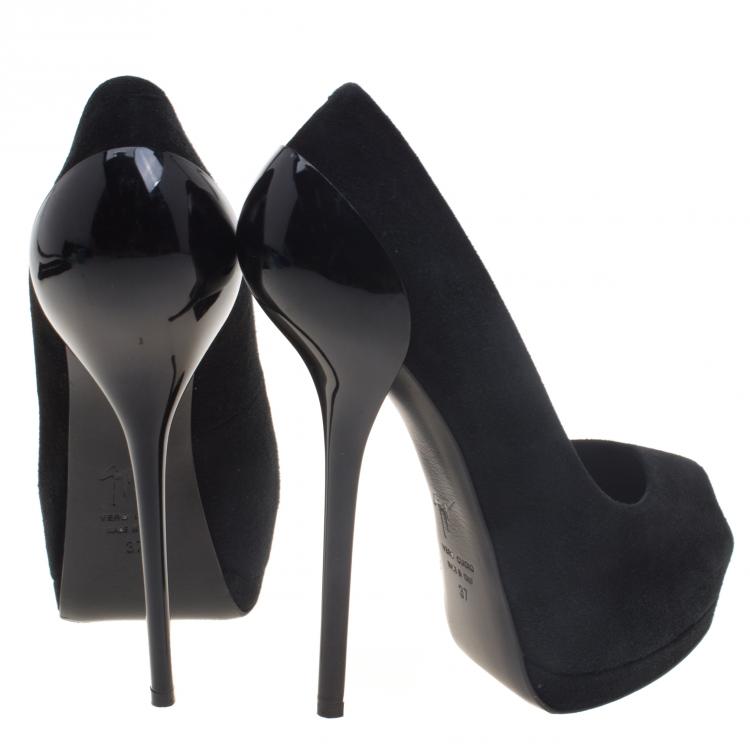 Pre Owned Giuseppe Zanotti Black Suede Peep Toe Platform Pumps Size 37
