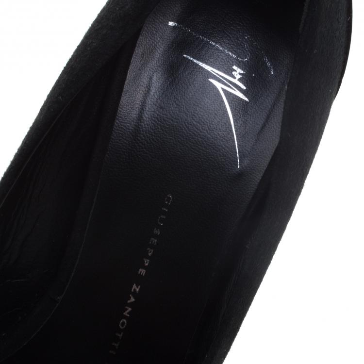 Pre Owned Giuseppe Zanotti Black Suede Peep Toe Platform Pumps Size 37