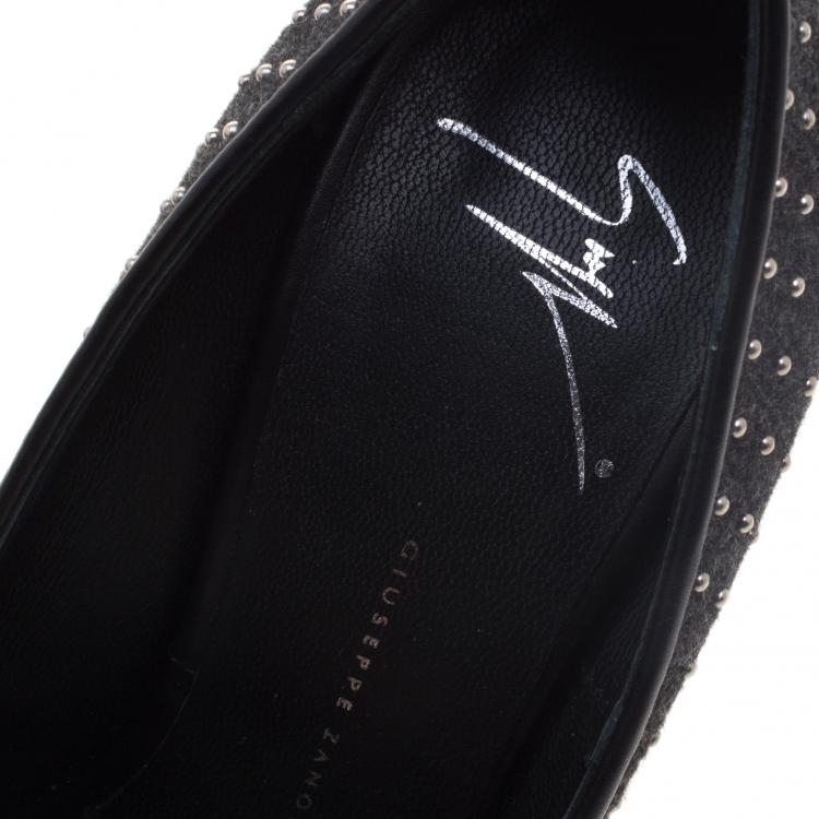 Pre Owned Giuseppe Zanotti Black Studded Felt Peep Toe Platform Pumps Size 36.5