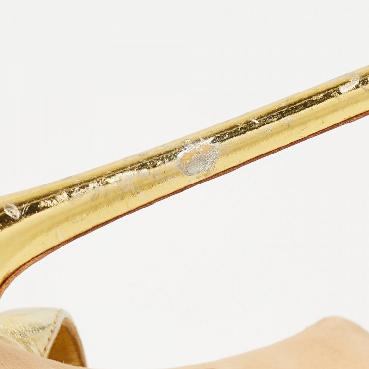 Pre Owned Giuseppe Zanotti Gold Leather Elegant Wings Sandals Size 37