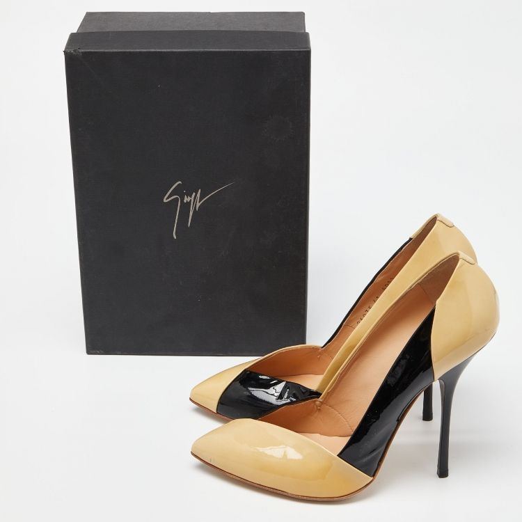 Pre Owned Giuseppe Zanotti Beige/Black Patent Leather Pointed Toe Pumps Size 41