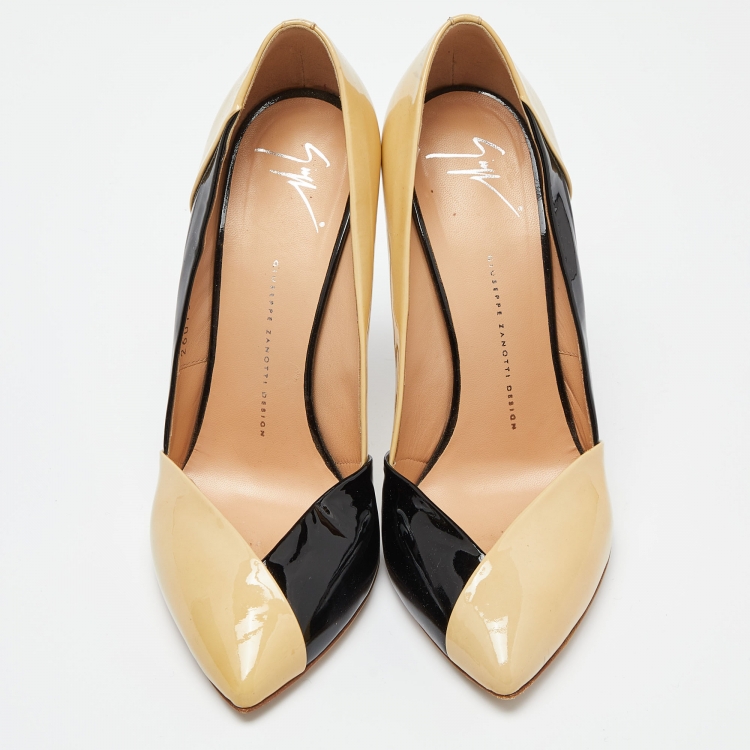 Pre Owned Giuseppe Zanotti Beige/Black Patent Leather Pointed Toe Pumps Size 41