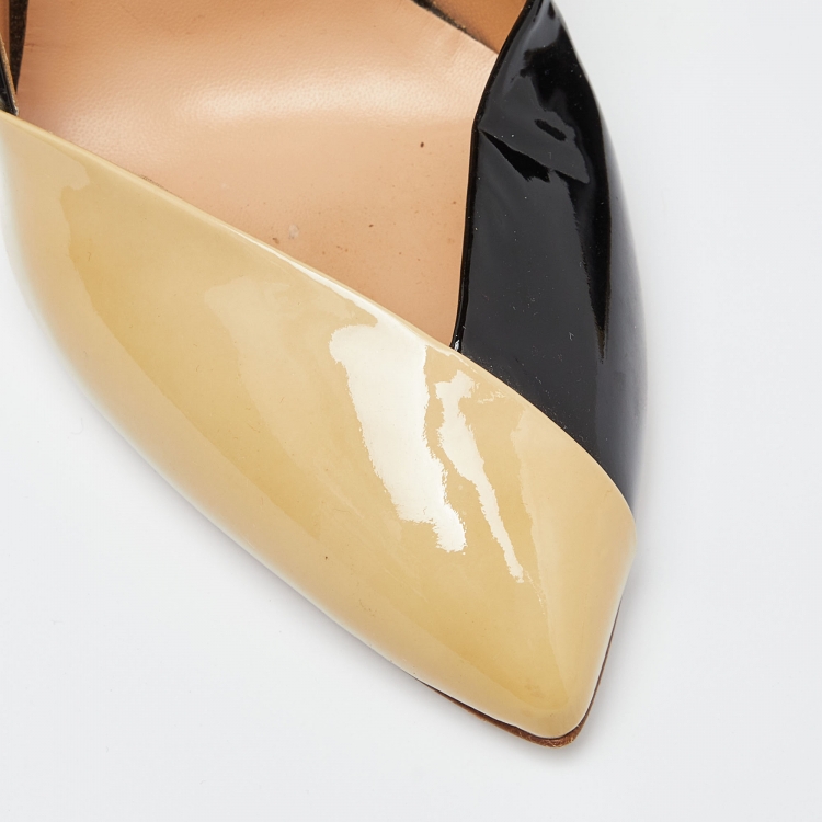 Pre Owned Giuseppe Zanotti Beige/Black Patent Leather Pointed Toe Pumps Size 41