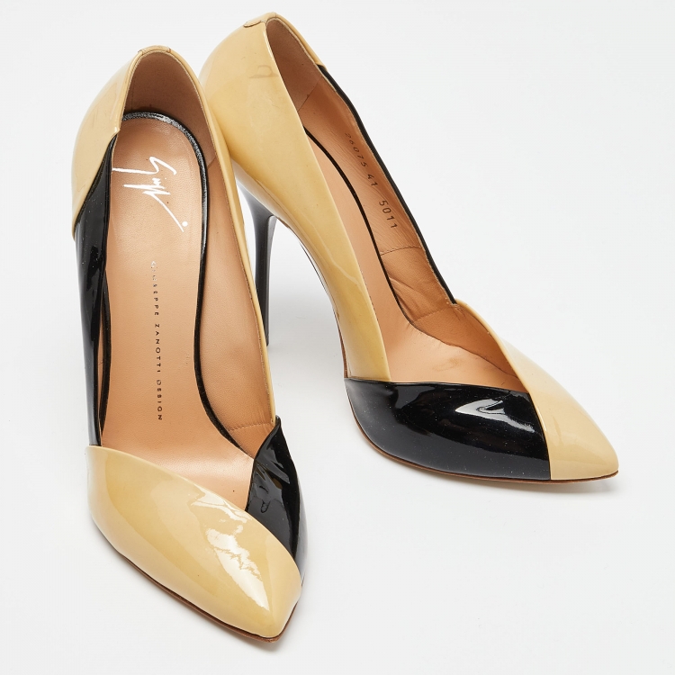 Pre Owned Giuseppe Zanotti Beige/Black Patent Leather Pointed Toe Pumps Size 41