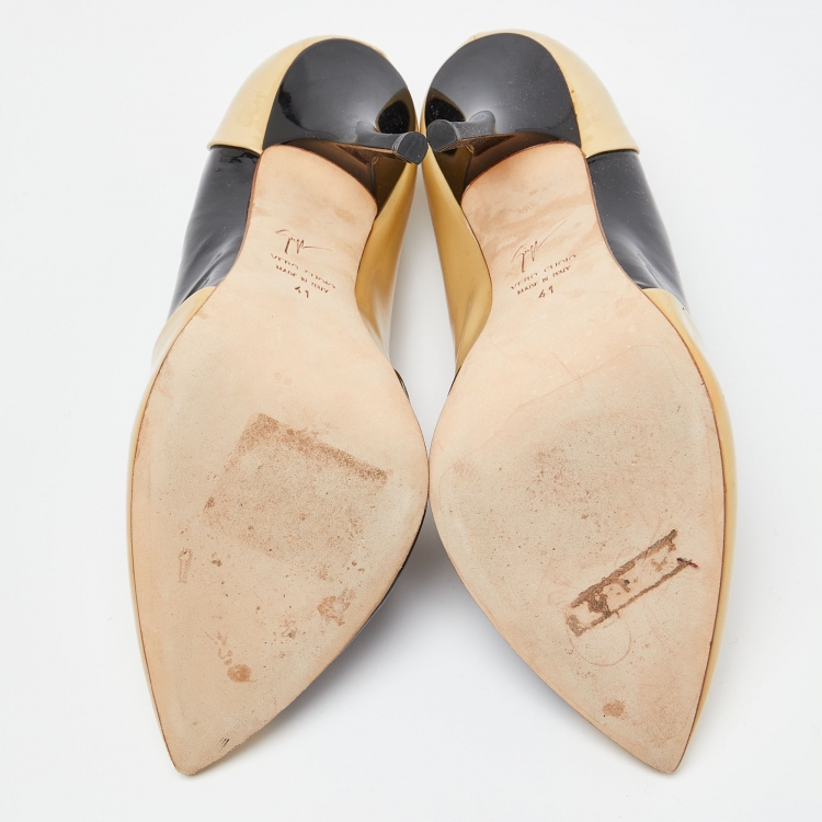 Pre Owned Giuseppe Zanotti Beige/Black Patent Leather Pointed Toe Pumps Size 41