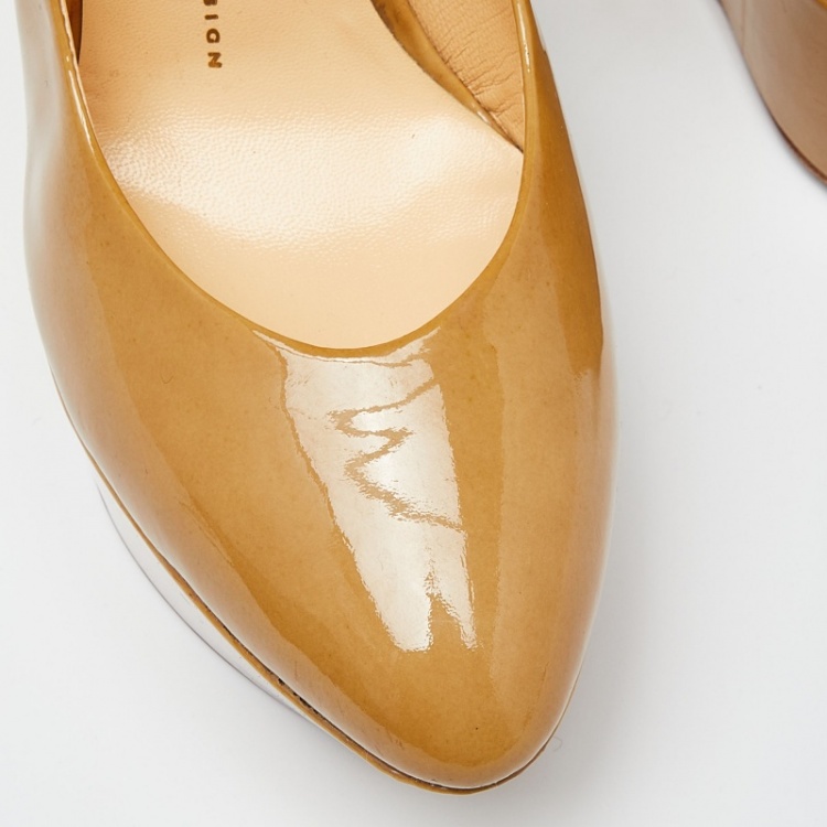 Pre Owned Giuseppe Zanotti Beige Patent Leather Wedge Platform Ankle Strap Pumps Size 39