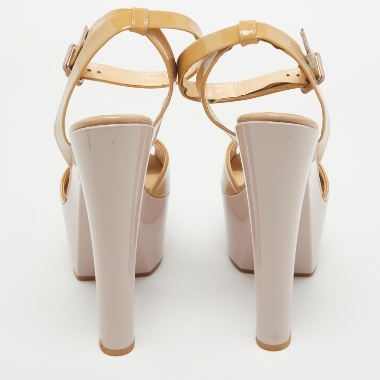 Pre Owned Giuseppe Zanotti Beige Patent Leather Lavinia Open Toe Platform Ankle Strap Sandals Size 39
