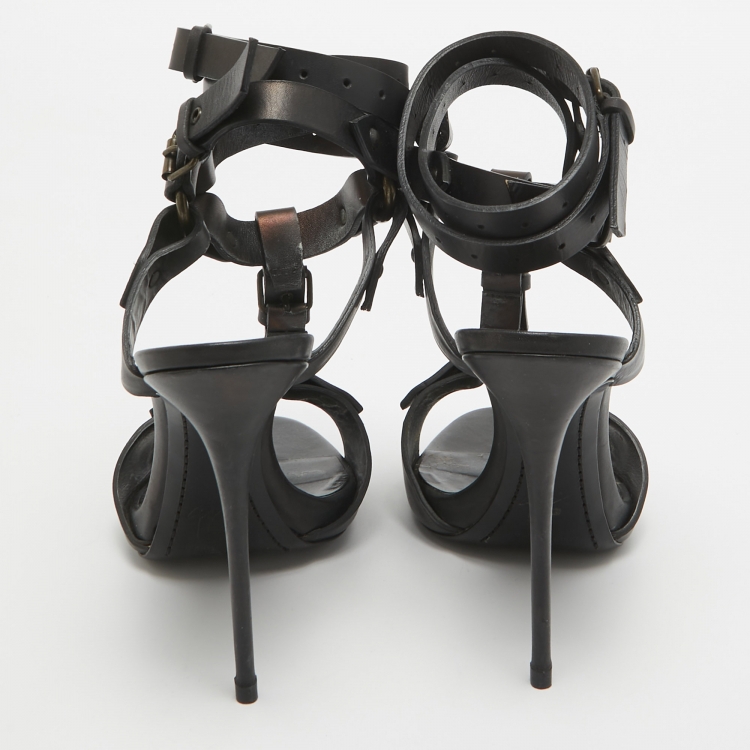 Pre Owned Giuseppe Zanotti Black Leather Ankle Strap Sandals Size 40
