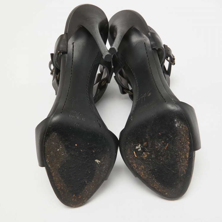 Pre Owned Giuseppe Zanotti Black Leather Ankle Strap Sandals Size 40
