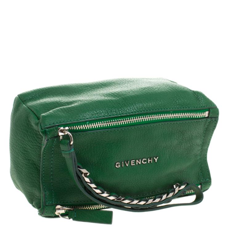 Pre Owned Givenchy Green Leather Pandora Wristlet Clutch