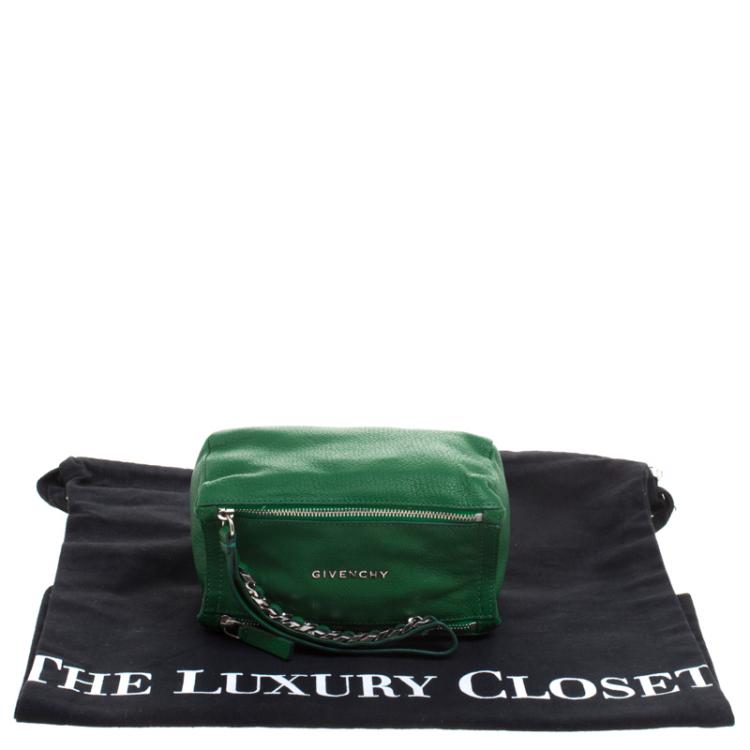 Pre Owned Givenchy Green Leather Pandora Wristlet Clutch