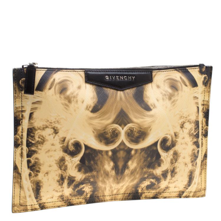Pre Owned Givenchy Yellow/Black Flames Print Antigona Zip Pouch 