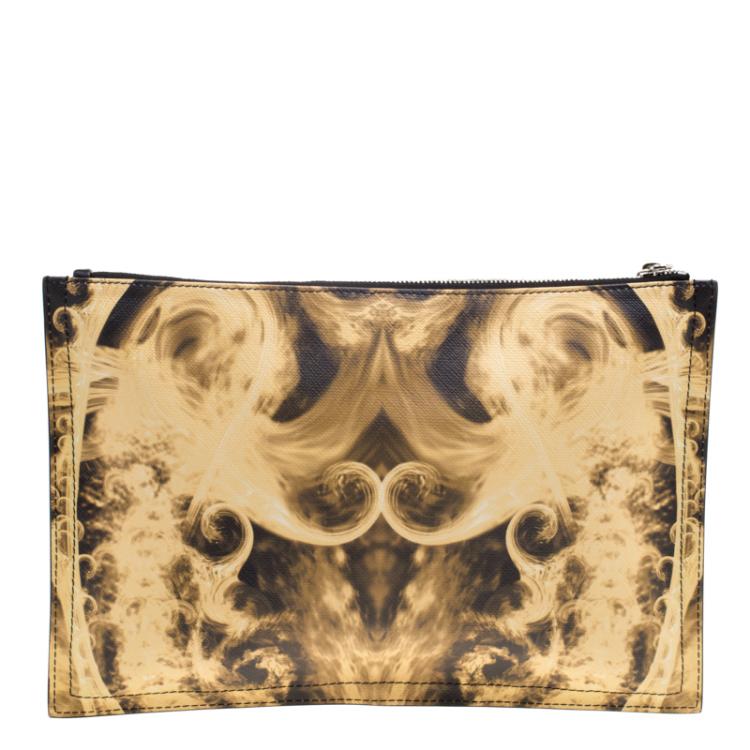 Pre Owned Givenchy Yellow/Black Flames Print Antigona Zip Pouch 