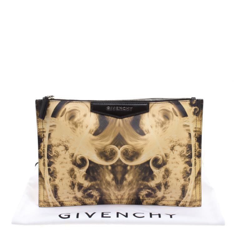 Pre Owned Givenchy Yellow/Black Flames Print Antigona Zip Pouch 