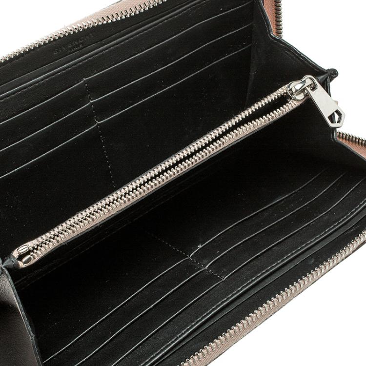 Pre Owned Givenchy Light Beige Leather Iconic Print Zip Around Wallet