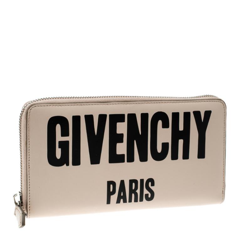 Pre Owned Givenchy Light Beige Leather Iconic Print Zip Around Wallet