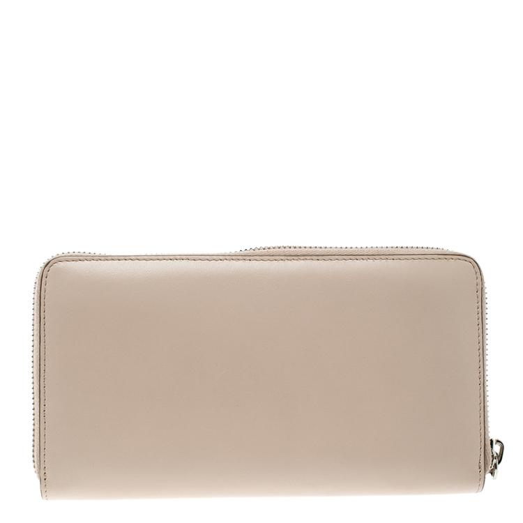 Pre Owned Givenchy Light Beige Leather Iconic Print Zip Around Wallet