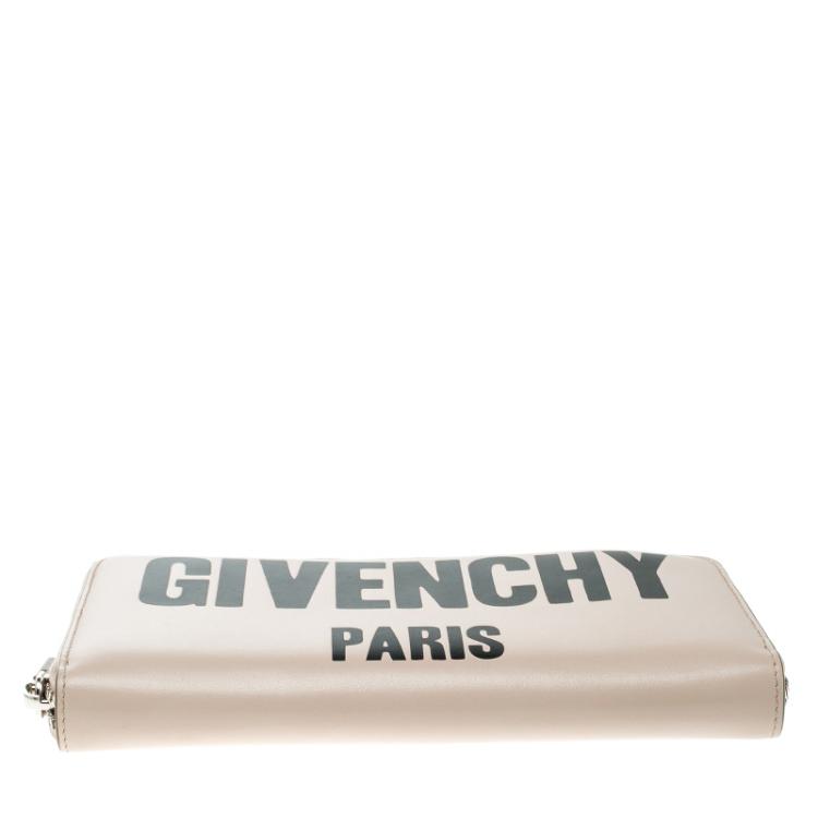 Pre Owned Givenchy Light Beige Leather Iconic Print Zip Around Wallet