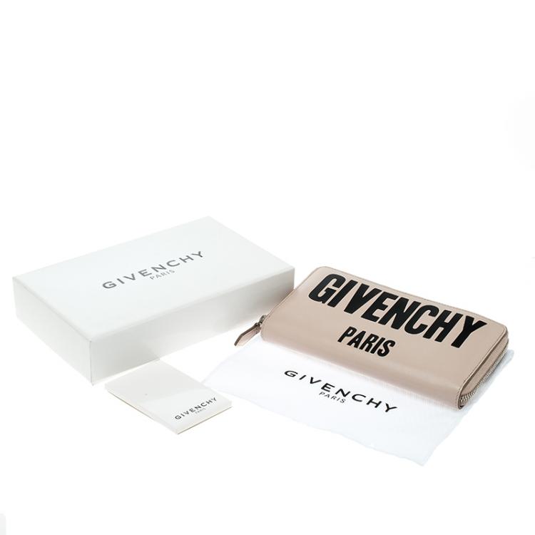Pre Owned Givenchy Light Beige Leather Iconic Print Zip Around Wallet