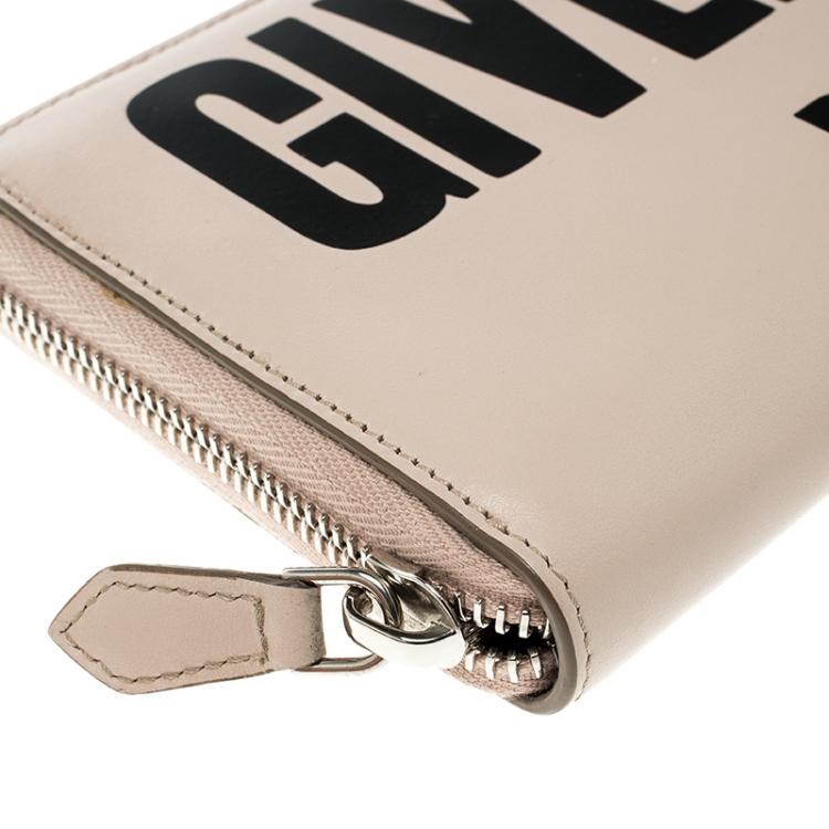 Pre Owned Givenchy Light Beige Leather Iconic Print Zip Around Wallet