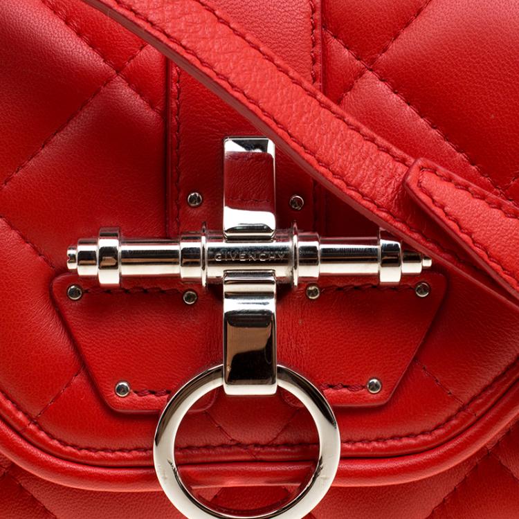 Pre Owned Givenchy Red Quilted Leather Small Obsedia Crossbody Bag