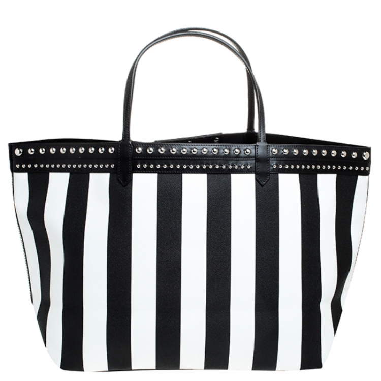 Pre Owned Givenchy Black/White Stripe Coated Canvas Antigona Tote