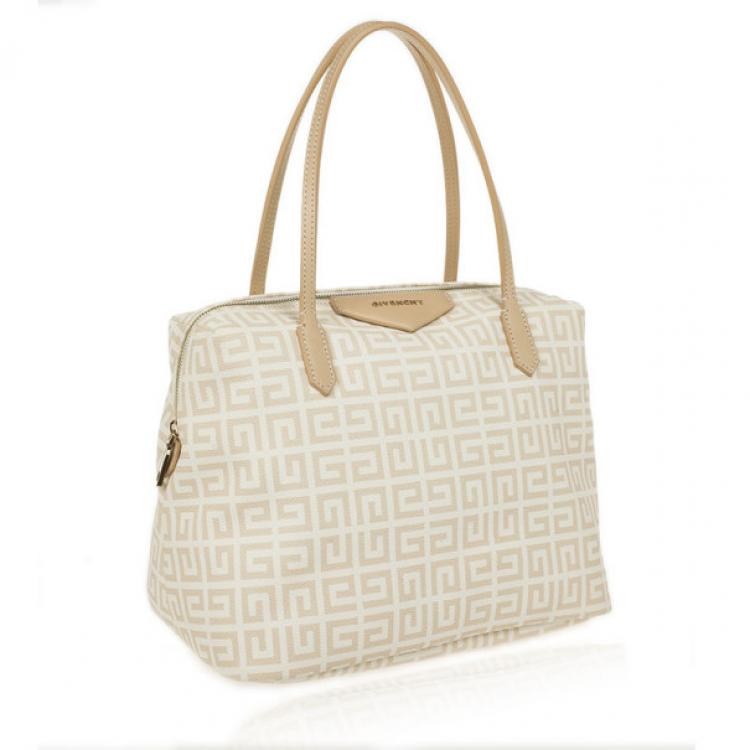 Pre Owned Givenchy Beige and White Monogram Shoulder Bag