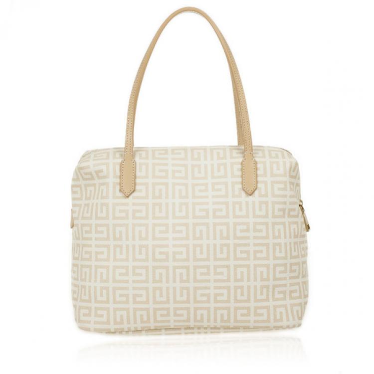 Pre Owned Givenchy Beige and White Monogram Shoulder Bag