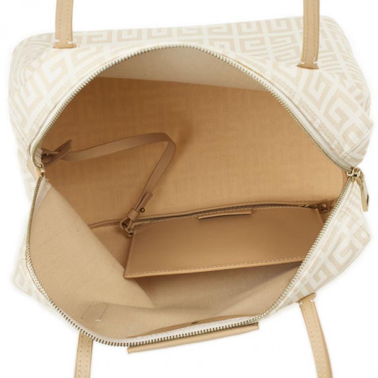 Pre Owned Givenchy Beige and White Monogram Shoulder Bag
