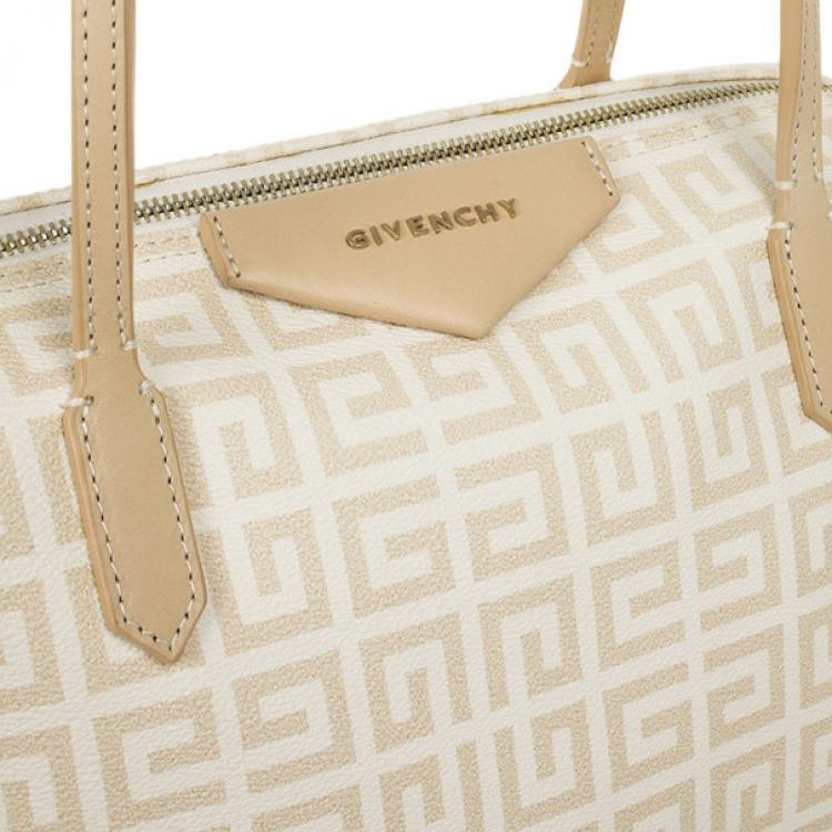 Pre Owned Givenchy Beige and White Monogram Shoulder Bag