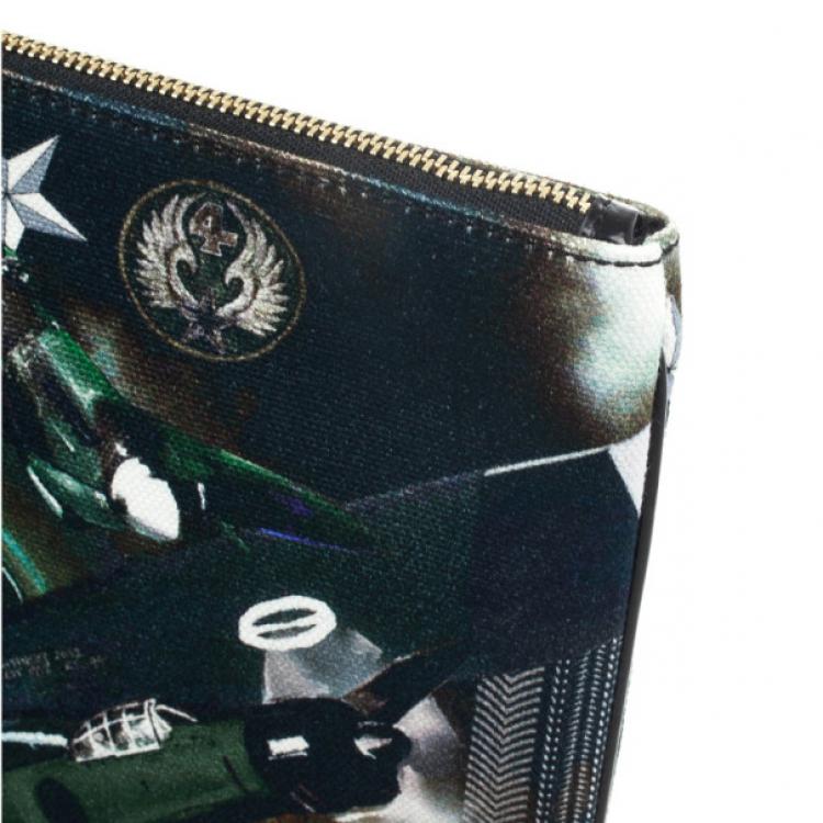 Pre Owned Givenchy Fighter Plane and Stars-Print Canvas Clutch